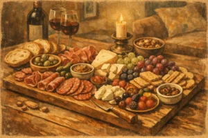 Charcuterie voor thuis op een plank die klopt